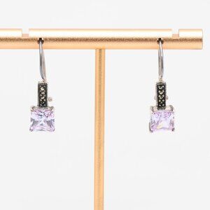 Vintage Sterling Silver Marcasite CZ Fish Hook Earrings
